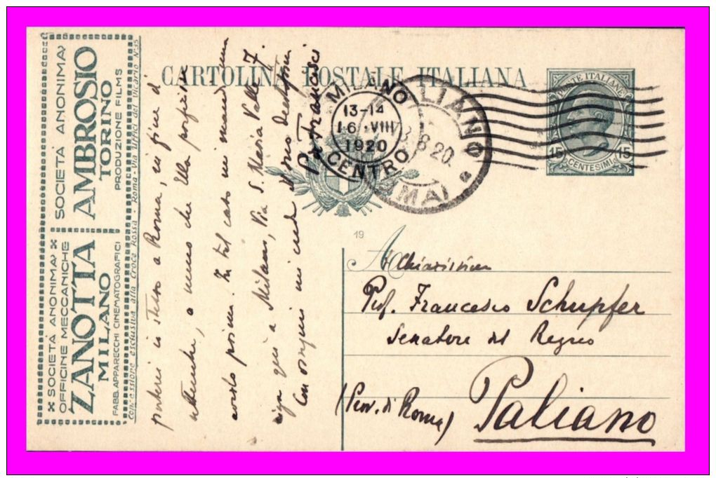 Regno 1919 - Intero Postale Pubblicitario Usato Zanotta Ambrosio - Neufs