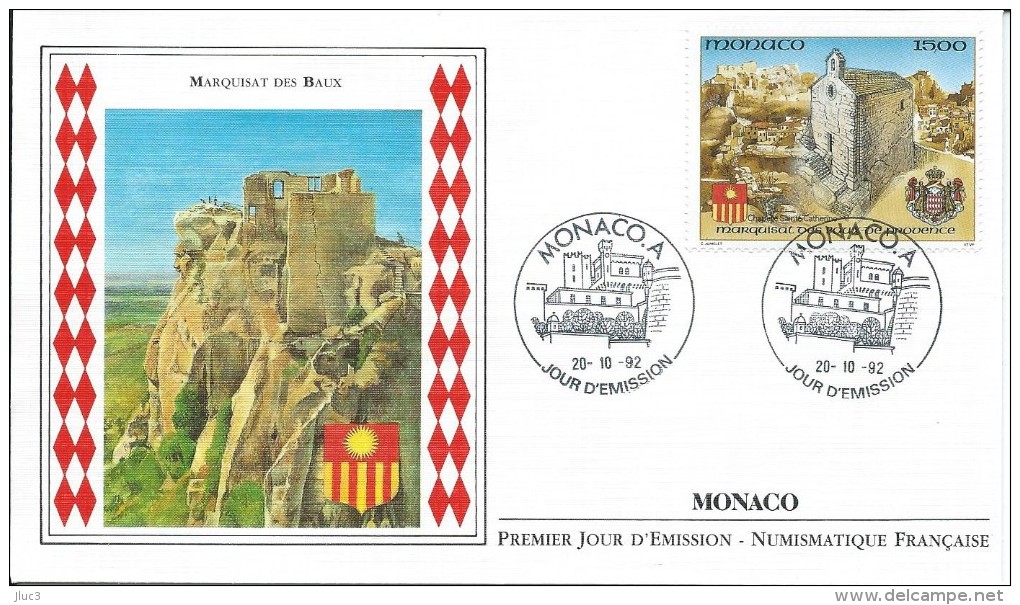 ZMonFDC20 - MONACO 1992 - L' ENVELOPPE  FDC  'PREMIER JOUR'  Du 20-10-1992 - Timbre N° 1841 (YT)  --  MARQUISAT DES BAUX - Cartas & Documentos