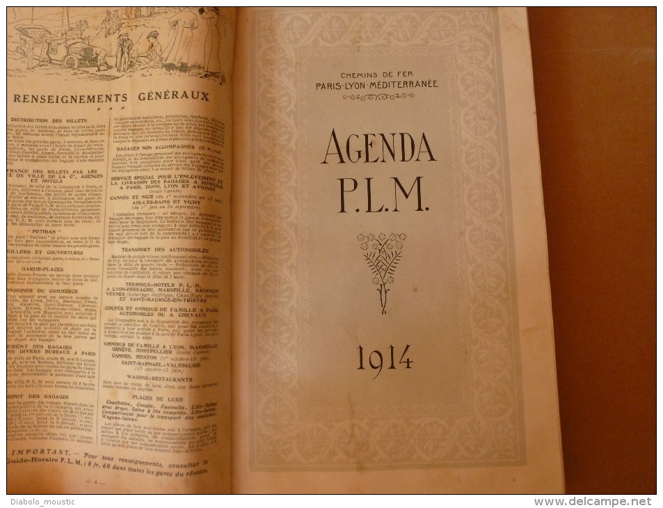 1914 Agenda PLM (Mt-Blanc; Alpins;Midi-MISTRAL-Montagnes; Lithos(Adenot,VENISE,R. Péan,Brun,Lessieux,Tauzin ..) nomb PUB