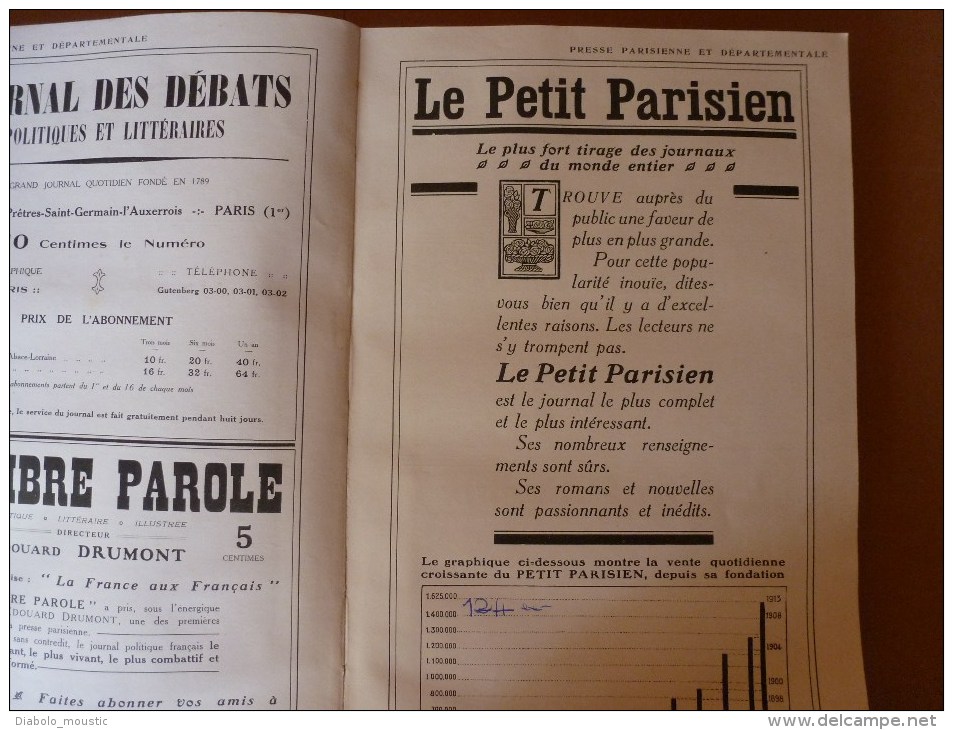 1914 Agenda PLM (Mt-Blanc; Alpins;Midi-MISTRAL-Montagnes; Lithos(Adenot,VENISE,R. Péan,Brun,Lessieux,Tauzin ..) nomb PUB