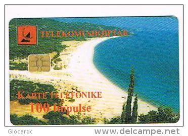 ALBANIA - TELEKOMI SHQIPTAR  CHIP -   BEACH / STATUE  100 IMPULSE ISSUE 03.1999  -  RIF. 8157 - Albanië