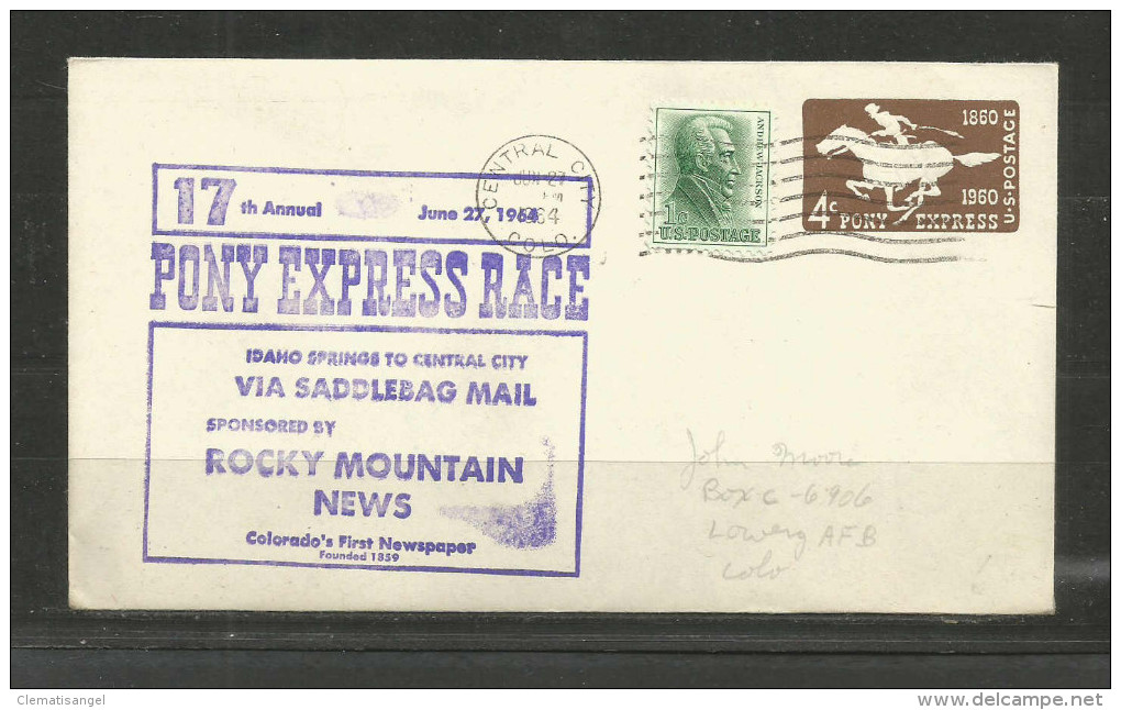 TOP!! USA * 17.ANNUAL PONY EXPRESS RACE * VIA SADDLEBAG MAIL * ROCKY MOUNTAIN NEWS * 1964  **!! - 1961-80