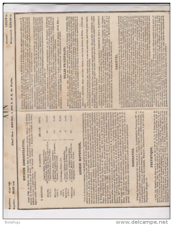 CARTE GEOGRAPHIQUE ET AVEC PAPIER AVEC DIVISION ADMINISTRATIVE DPT 01 AIN - Cartes Géographiques