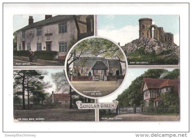 Scholar Green CIRCULAR POSTMARK  ON Scholar Green MULTIVIEW + Post Office NR MOW COP POSTCARD STAFFS POSTAL HISTORY - Andere & Zonder Classificatie