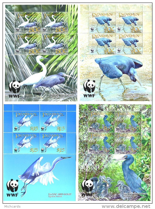 129 PENRHYN 2008 - 4 Feuillets, 4 Séries Oiseau Echassier WWF (Yvert 611/14 ) Neuf ** (MNH) Sans Trace De Charniere - Penrhyn