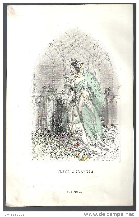 Les Fleurs Animées Gravure De J.-J. Granville De 1847 Editions De Conet   "Fleur D'oranger" - Otros & Sin Clasificación