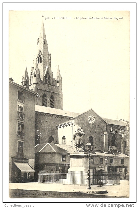 Cp, 38, Grenoble, L'Eglise St-André Et Statue Bayard - Grenoble