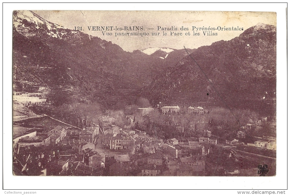 Cp, 66, Vernet-les-Bains, Vue Panoramique Sur Le Parc Et Les Villas, Voyagée 1927 - Altri & Non Classificati