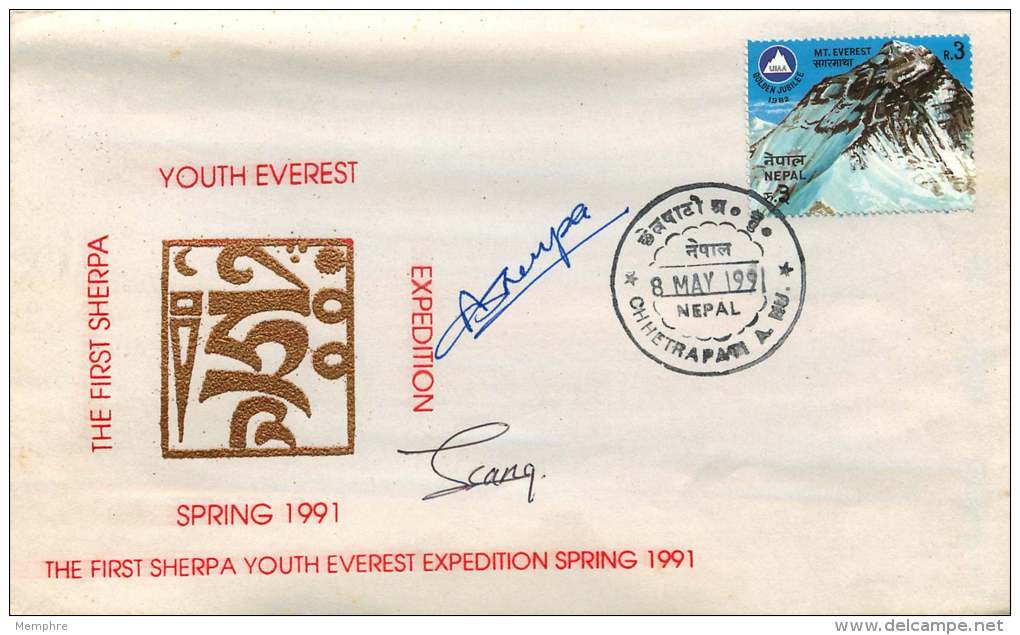 1991  Première Expédition Des Jeunes Sherpa Printemps 1991  Enveloppe Souvenir Signée - Népal