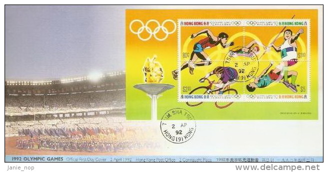 Hong Kong 1992 Olympic Games Souvenir Sheet FDC - FDC