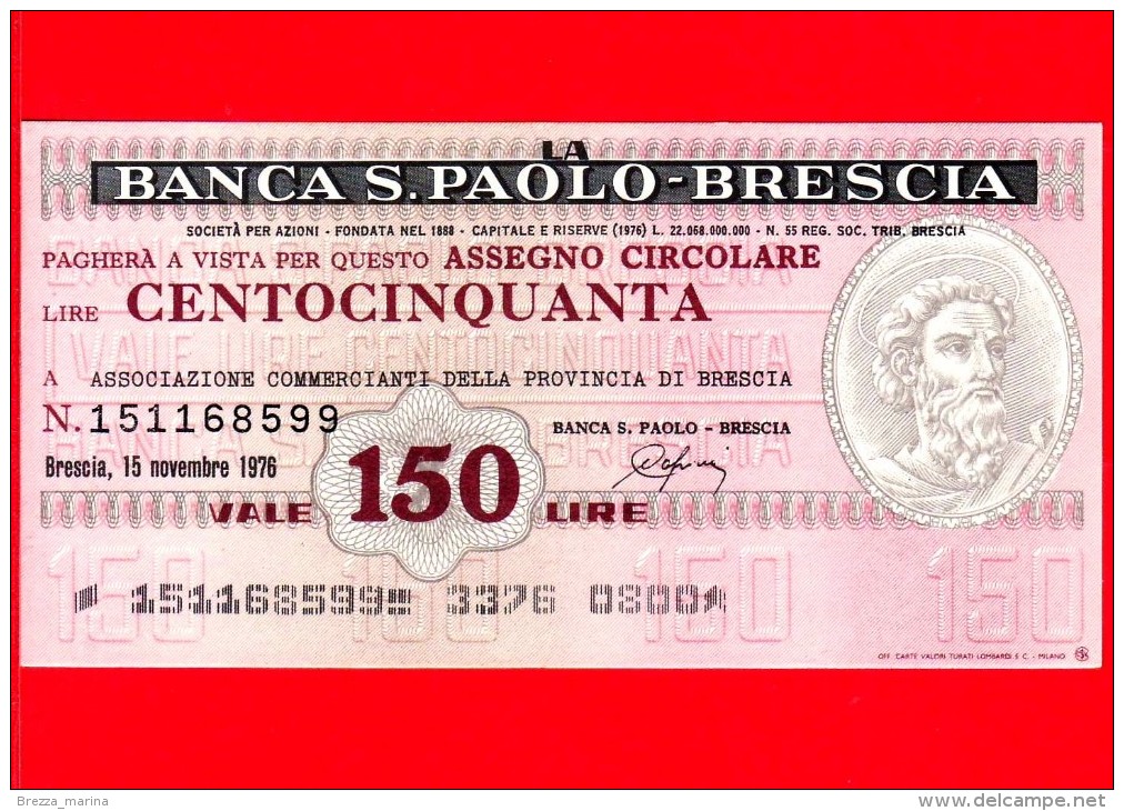 MINIASSEGNI - BANCA S. PAOLO - BRESCIA  - L. 150 - Nuovo - FdS - ASSOCIAZIONE COMMERCIANTI DELLA PROVINCIA DI BRESCIA - [10] Chèques