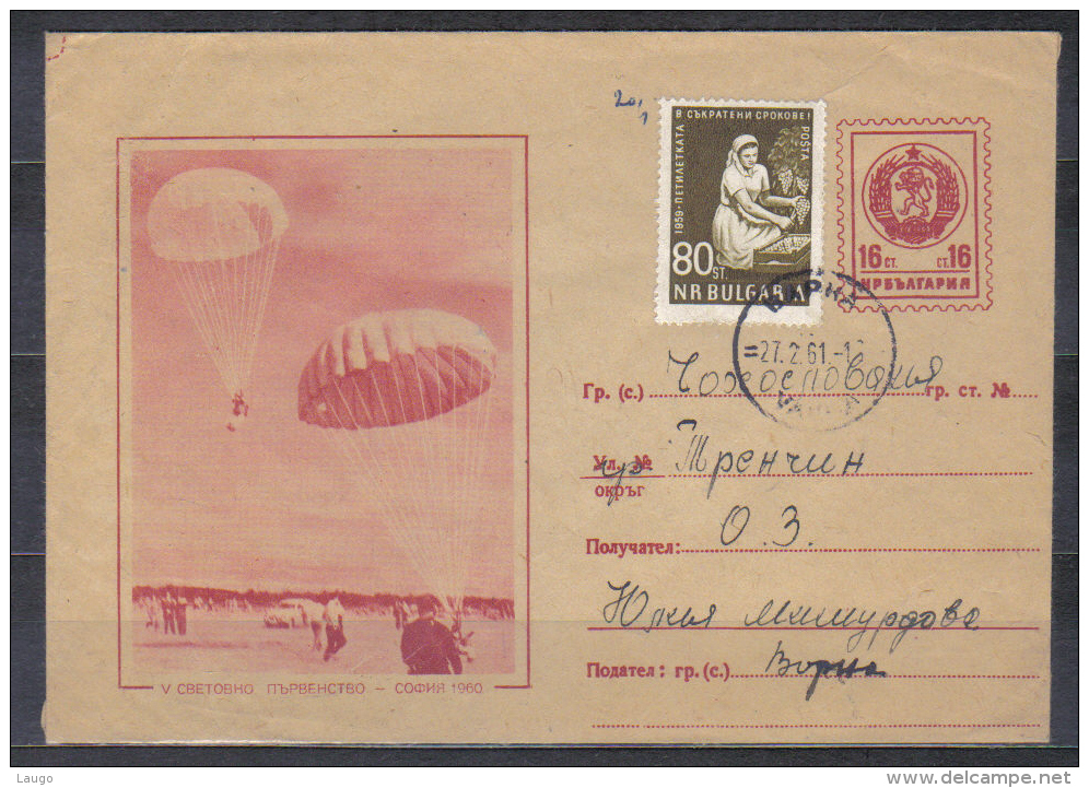 Bulgaria Postal Stationery Cover Parachuting Posted 1961 - Parachutting