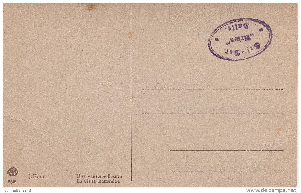 Künstlerkarte AK J. Koch Unerwarteter Besuch La Visite Inattendue Nr. 2602 Stempel Arion Halle - 1900-1949