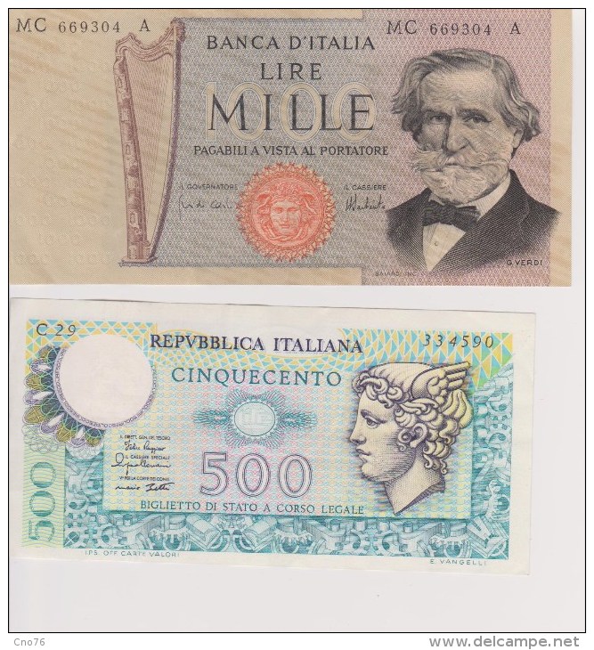 Italie Lot 2 Billets 500 Et 1000 Lire - Collections