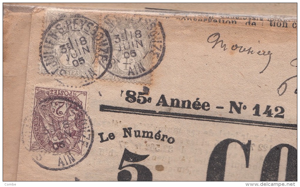 1903.1905.1906, 3 JOURNAUX COURRIER DE L'AIN, TARIF  4C, 4C, 6C, ST JULIEN/S/REYSSOUZE Pour PARIS/ 6000 - Newspapers