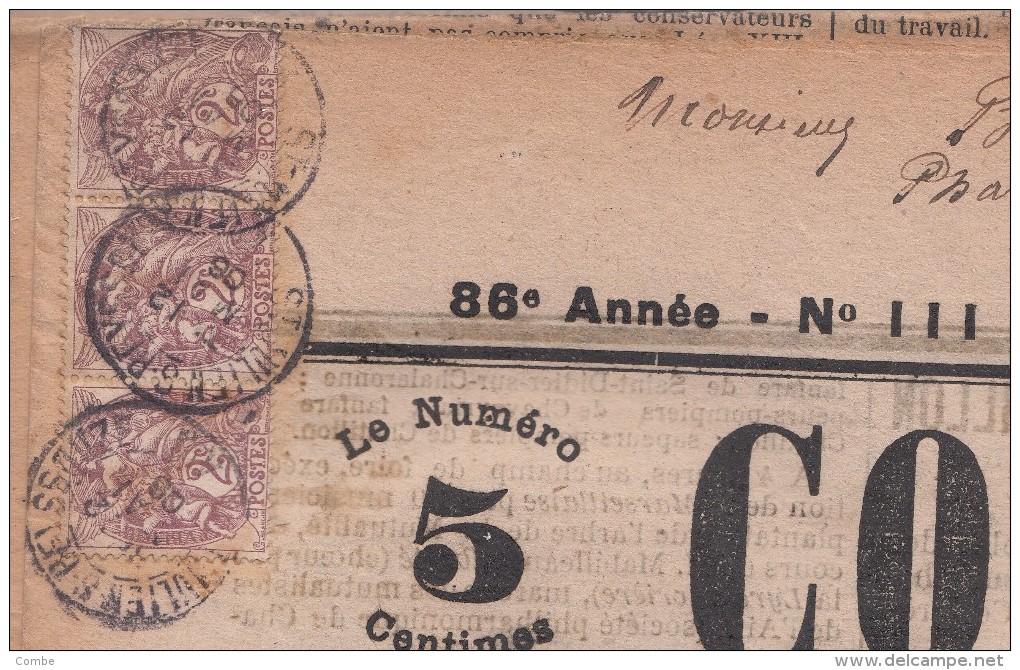 1903.1905.1906, 3 JOURNAUX COURRIER DE L'AIN, TARIF  4C, 4C, 6C, ST JULIEN/S/REYSSOUZE Pour PARIS/ 6000 - Journaux