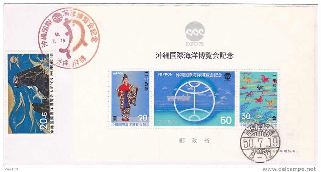 BIRDS, SEA, JAPANNESSE COSTUM, DOLPHIN POSTMARK - Storia Postale