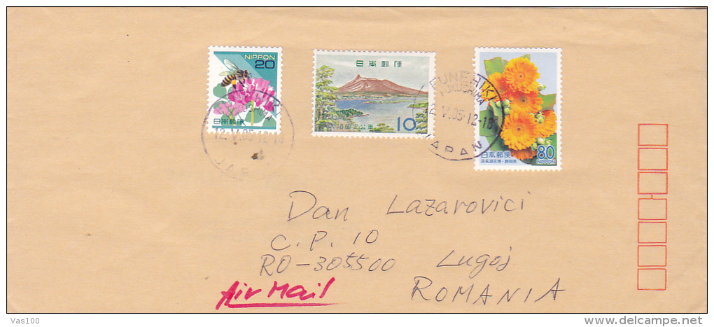 BEE ON FLOWER, MOUNTAINS, STAMPS ON COVER, 2005 - Cartas & Documentos