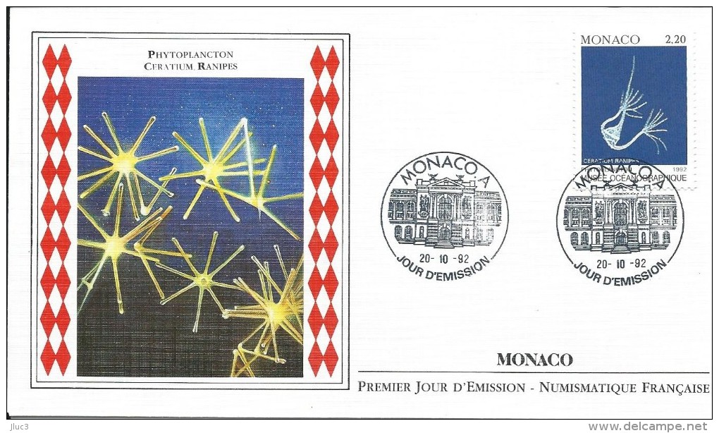 ZMonFDC31 - MONACO 1992 - LA Belle ENVELOPPE  FDC  'PREMIER JOUR' Du 20-10-1992 - Parfait Etat --  FAUNE : Phytoplancton - Covers & Documents