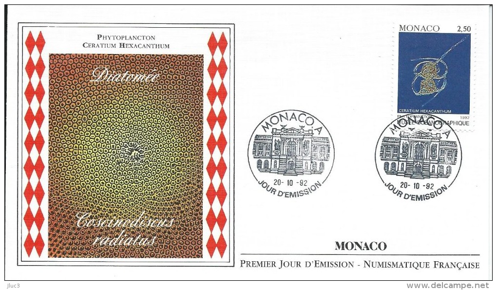 ZMonFDC32 - MONACO 1992 - La  Superbe  ENVELOPPE  FDC  'PREMIER  JOUR'  Du  20 10 1992  --  FAUNE  :  Phytoplancton - Brieven En Documenten