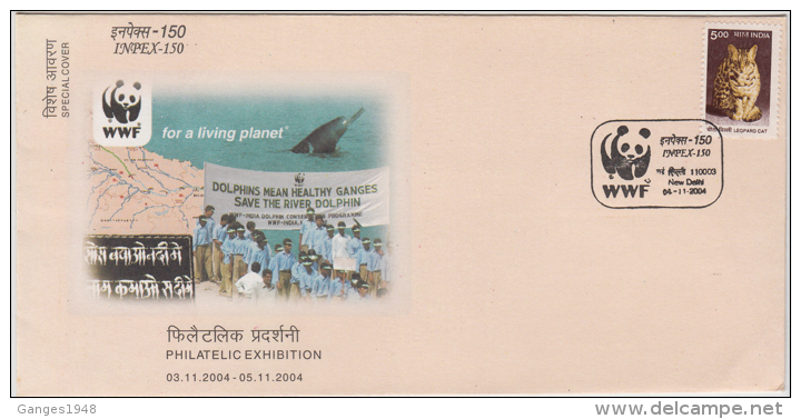 India  2004  Dolfin  Cat  WWF  New Delhi  Special Cover # # 56320  Inde Indien - Lettres & Documents