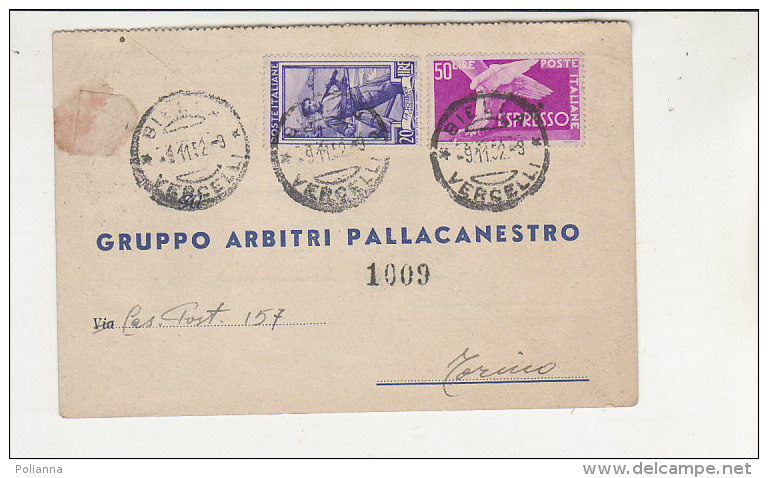 A2770 - Cartolina Post. GRUPPO ARBITRI PALLACANESTRO - GARA AMICHEVOLE LIBERTAS VERCELLI-G.S.RIV  VG Biella 03-11-1952 - Autres & Non Classés