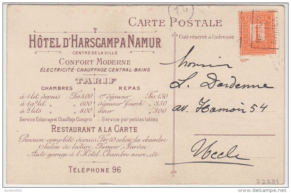 22231g HOTEL - RESTAURANT D' HARSCAMP - Namur - Carte Publicitaire - Namur