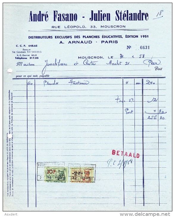 A. FASANO - J. STELANDRE - Rue LEOPOLD 33 - MOUSCRON / MOESKROEN >> PEER 1958 - 1950 - ...