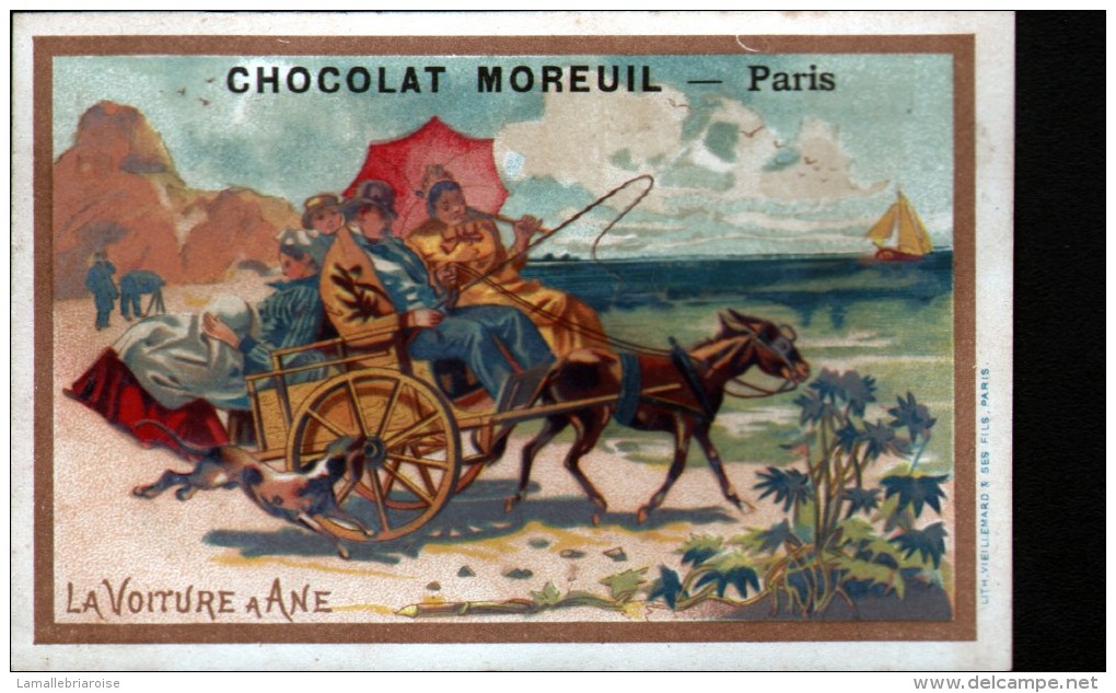 CHROMO - CHOCOLAT MOREUIL -LA VOITURE A ANE - Autres & Non Classés