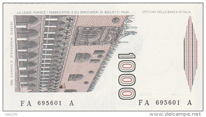 PAPER MONEY, 1 OOO LIRE, 1982, ITALY - 1 000 Liras