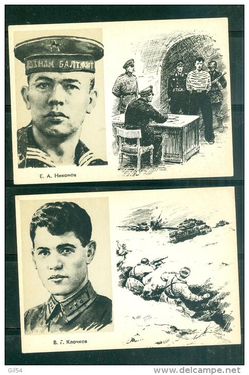 Lot De 13 Cartes Postale Format 14,6 Cm X 10,6 Cm  Sur Les Héros De L'U.R.S.S. Durant La Guerre 1939/45 - Ax76 - Guerre 1939-45