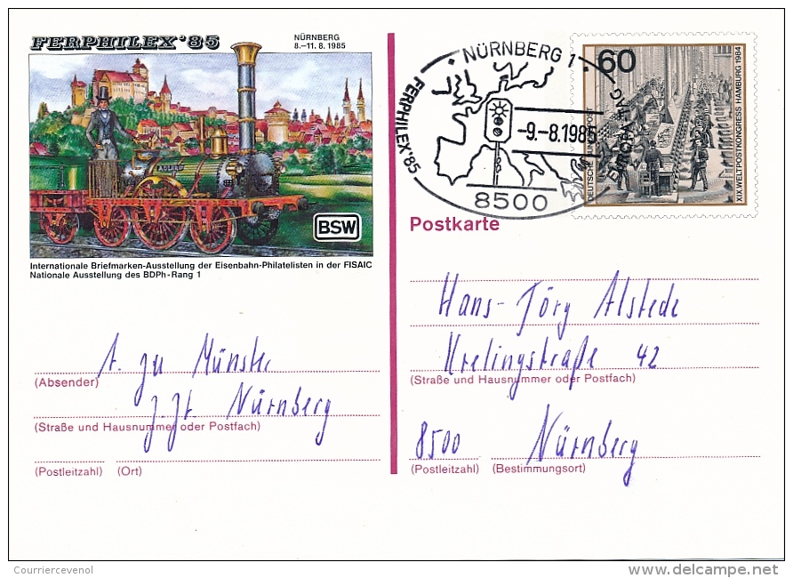 ALLEMAGNE - 6 Entiers Postaux (CP) Exposition FERPHILEX 1985 NURENBERG - Beaux Cachets Thème Train - Trenes