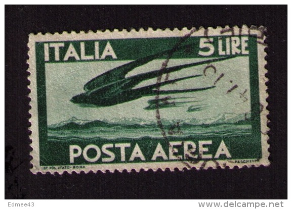 Timbre Oblitéré Italie, Poste Aérienne, 5 Lire, 1945 - 1946-47 Zeitraum Corpo Polacco