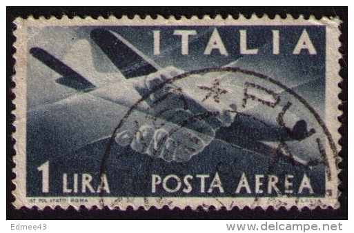 Timbre Oblitéré Italie, Poste Aérienne, 1 Lire, 1945 - 1946-47 Période Corpo Polacco