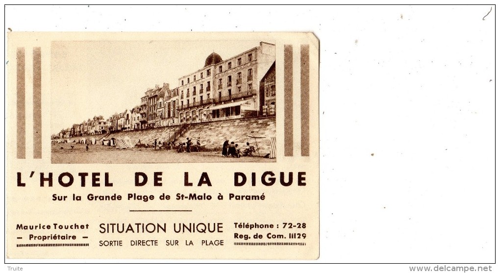 PARAME L'HOTEL DE LA DIGUE SUR LA GRANDE PLAGE DE SAINT-MALO A PARAME DOCUMENT COMMERCIAL MULTIVUS - Publicités