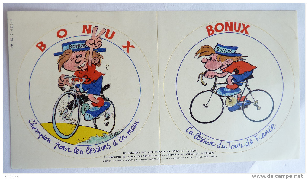 2 TRES RARES AUTOCOLLANT (S) BONUX - BONUX BOY - Bercovici - 1982 LA LESSIVE DU TOUR DE FRANCE (lot 2) - Aufkleber