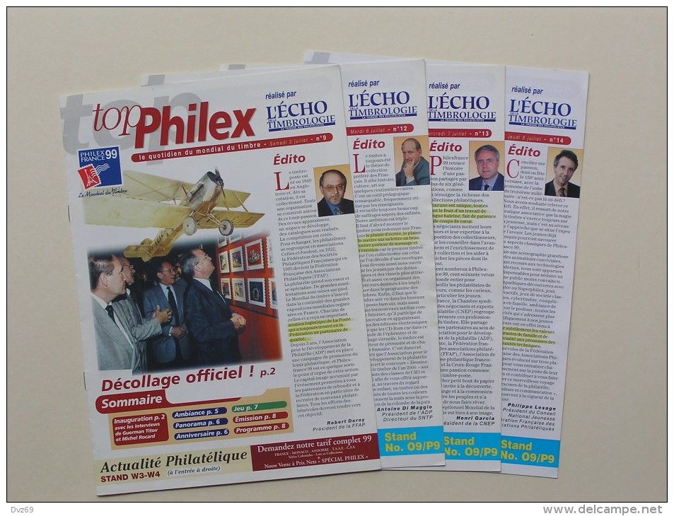 Top PHILEX, 4 Magazines Du Mondial Du Timbre De Juillet 1999, N°9, N°12, N°13, N°14 - Französisch (ab 1941)