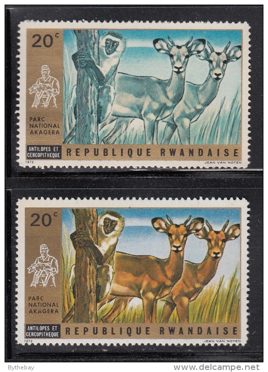 Rwanda MH Scott #444 20c Antelopes And Cercopithecus - Missing Colour - Yellow/brown - Neufs