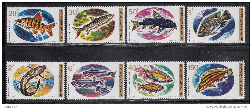 Rwanda MNH Scott #541-#548 Set Of 8 African Fish - 1fr Has Gum Bends - Neufs