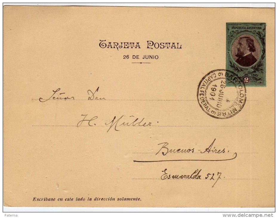 1816  Entero Postal  Argentina Bartolome Mitre 1901, - Enteros Postales