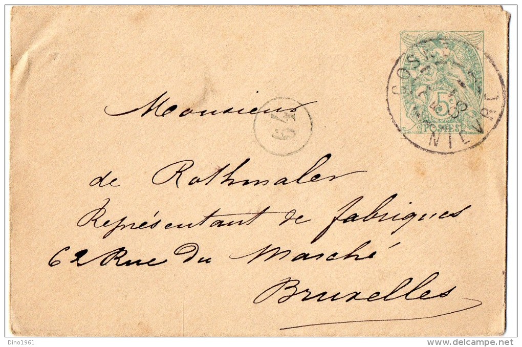 TB 112 - Entier - Postal  Type Blanc Enveloppe OB COSNE - SUR - LOIRE 1908 + Numéro 64 Pour BRUXELLES - Standard- Und TSC-Briefe (vor 1995)