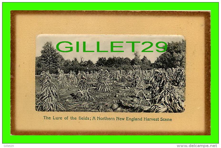 AGRICULTURE - THE LURE OF THE FIELDS, A NORTHERN NEW ENGLAND HARVEST SCENE - PUB. BY THE GREEN MT. CARD CO - - Cultures