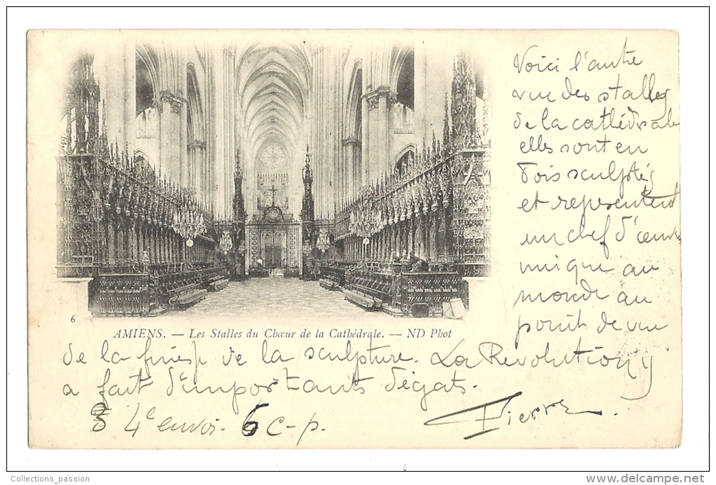 Cp, 80,Amiens, Les Stalles Du Choeur De La Cathédrale, Voyagée 1900 - Amiens