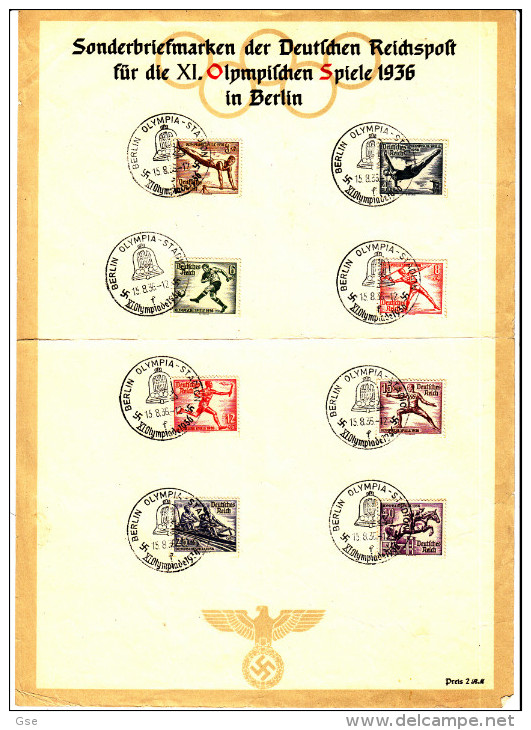GERMANIA  1936 - Olimpiade Su Foglio Ricordo  E Annullo Speciale Illustrato - Ete 1936: Berlin