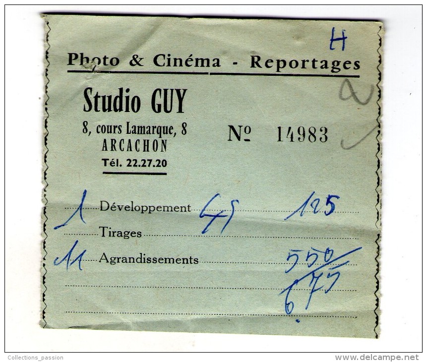 Facture ,photo & Cinéma-reportages , Studio GUY , ARCACHON - Lebensmittel