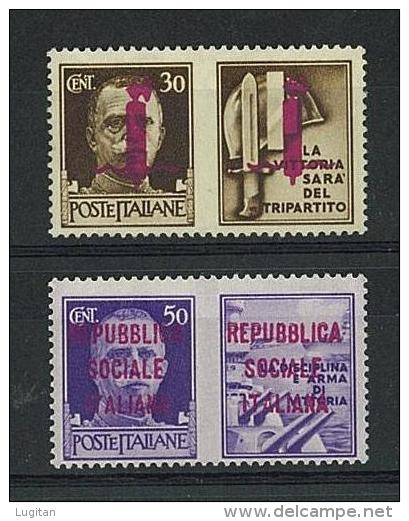 REPUBBLICA SOCIALE - 1944 PROPAGANDA DI GUERRA TIRATURA DI FIRENZE - SOLO 2 VALORI DELLA SERIE 37/48 NUOVI ** MNH - RARI - Kriegspropaganda