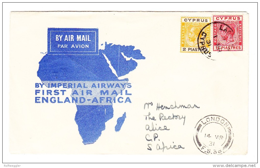 Flugpost Brief Von Zypern Nach London Mit Erstflug England-Afrika Nach Daressalam AK Und Transit Stempel - Lettres & Documents