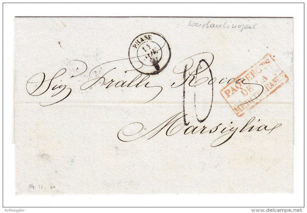 Lot6 2 Briefe Schiffs-Stempel  "Phase " Constantinople-Marseillle "Paquebot De La Meditérrannée" - ...-1858 Prefilatelia