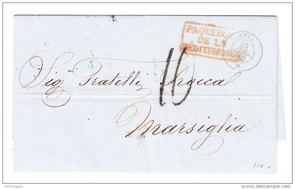 Schiffs-Stempel  "NEVA 25.Jul.1860" Constantinople-Marseillle "Paquebot De La Meditérrannée" - ...-1858 Prephilately