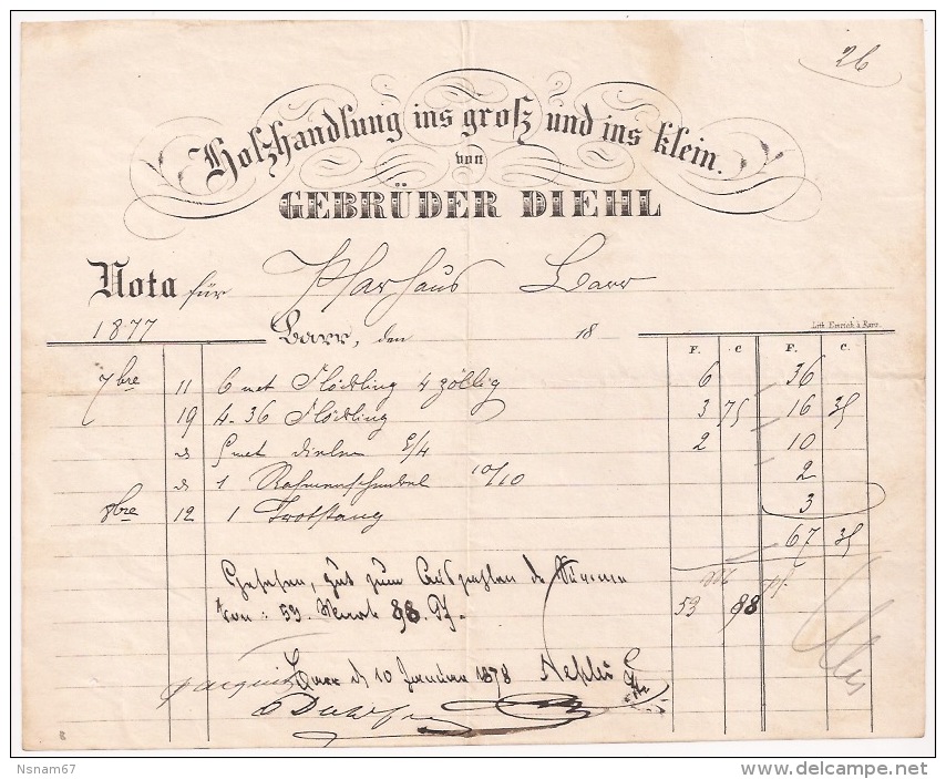F8 - BARR 1877 - GEBRUDER DIEHL - COMMERCE DE BOIS - HOLZHANDLUNG - ALSACE - BAS RHIN - 67 - - 1800 – 1899
